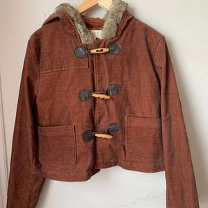 ZINC Brown Corduroy Jacket w/ Faux Fur Trim Hood